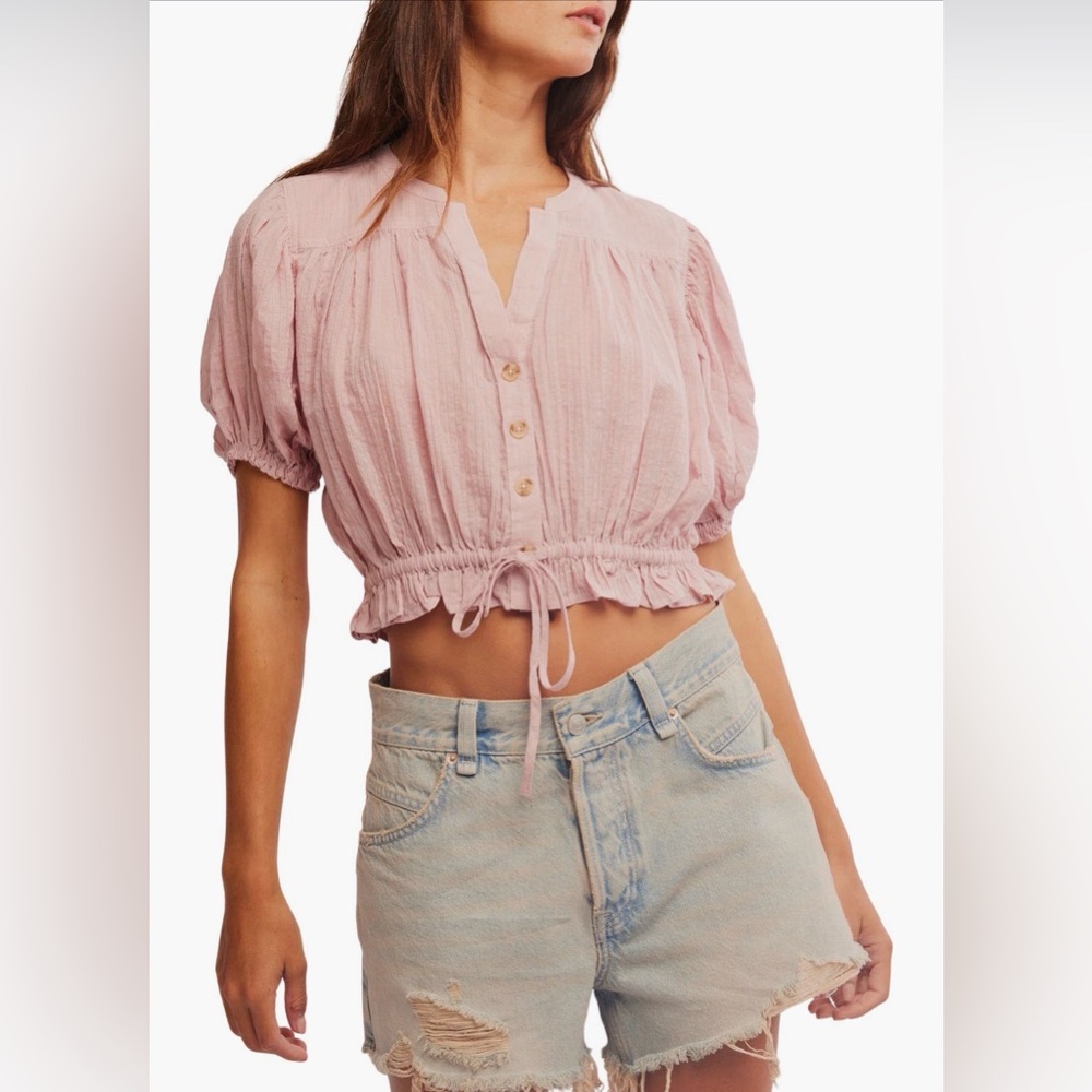 Free People Little Cloud Button-Up Crop Top. Color Mauve